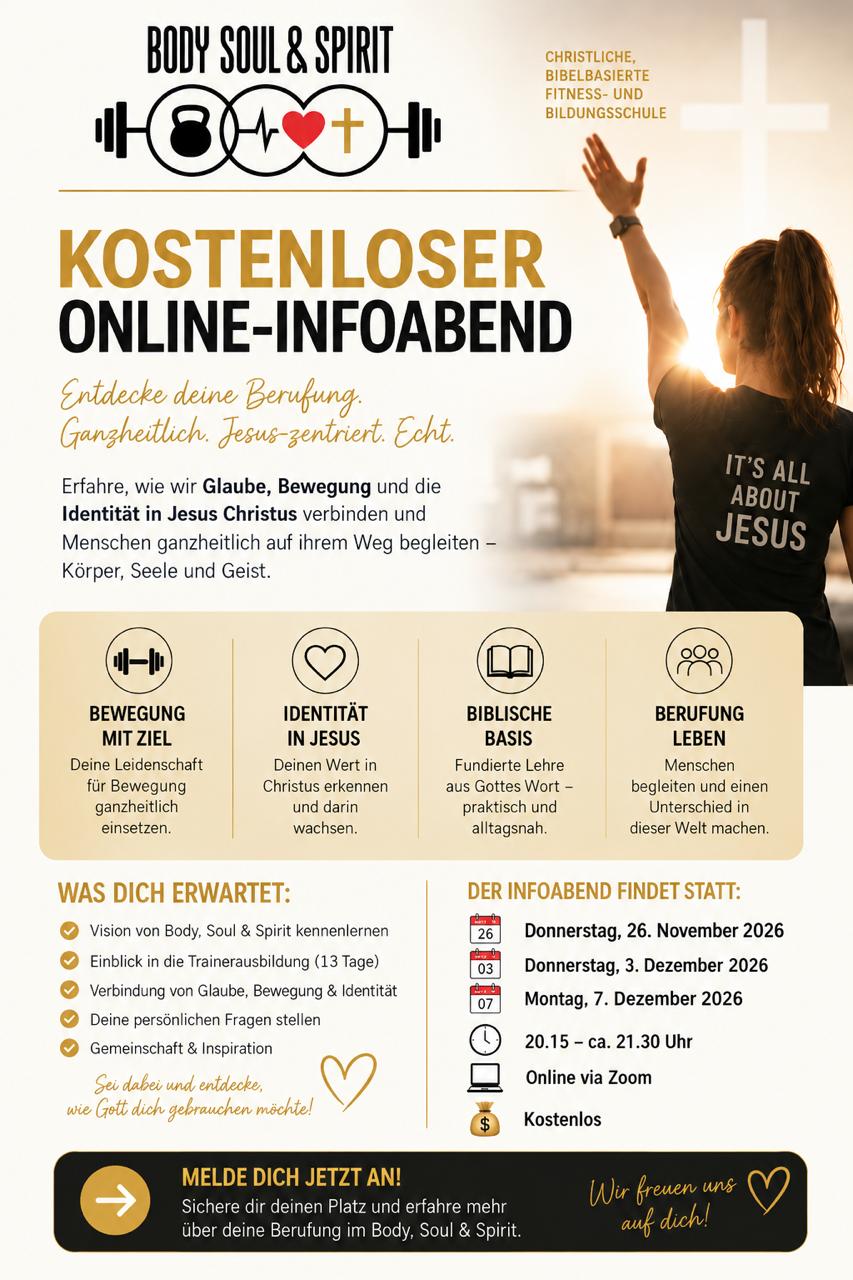 Flyer: Kostenloser Online-Infoabend Body, Soul & Spirit